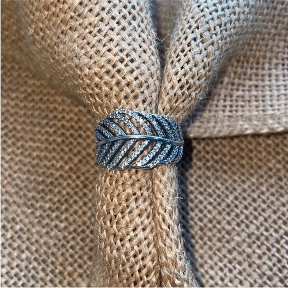 Sterling Silver Ring Leaf Pandora CZ Bling NEW Size 7 - Picture 7 of 13